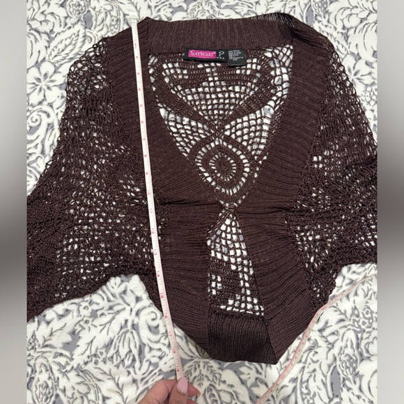 Say What? Dark Brown Crochet Women cardigan size L - Picture 5 of 8
